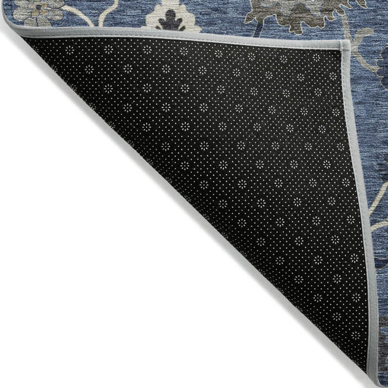 Tapis extérieur lavable floral bleu gris et blanc 5 pi x 8 pi