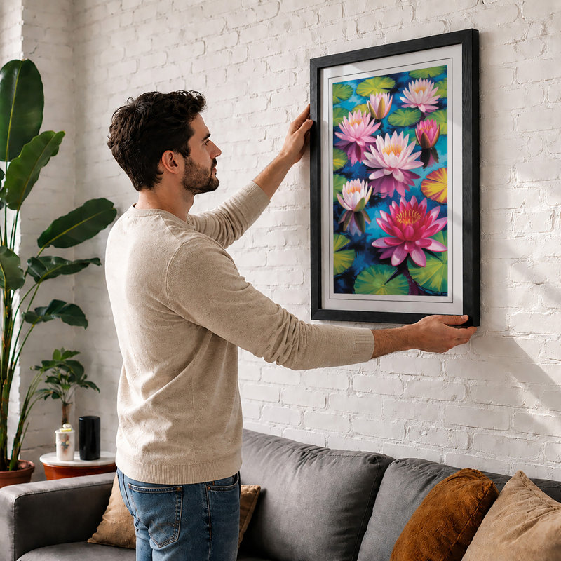 Water Lilies In Bloom Botanical - Print, A3 - 42.0 x 29.7 cm, White