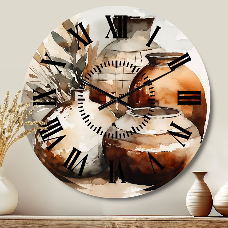 Horloge murale brune et crème en terre I - Boho Pottery, Médium