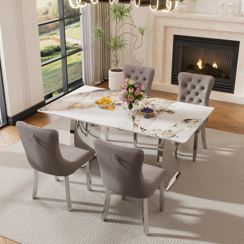 Kenadee Pedestal Dining Set, Gray, 5