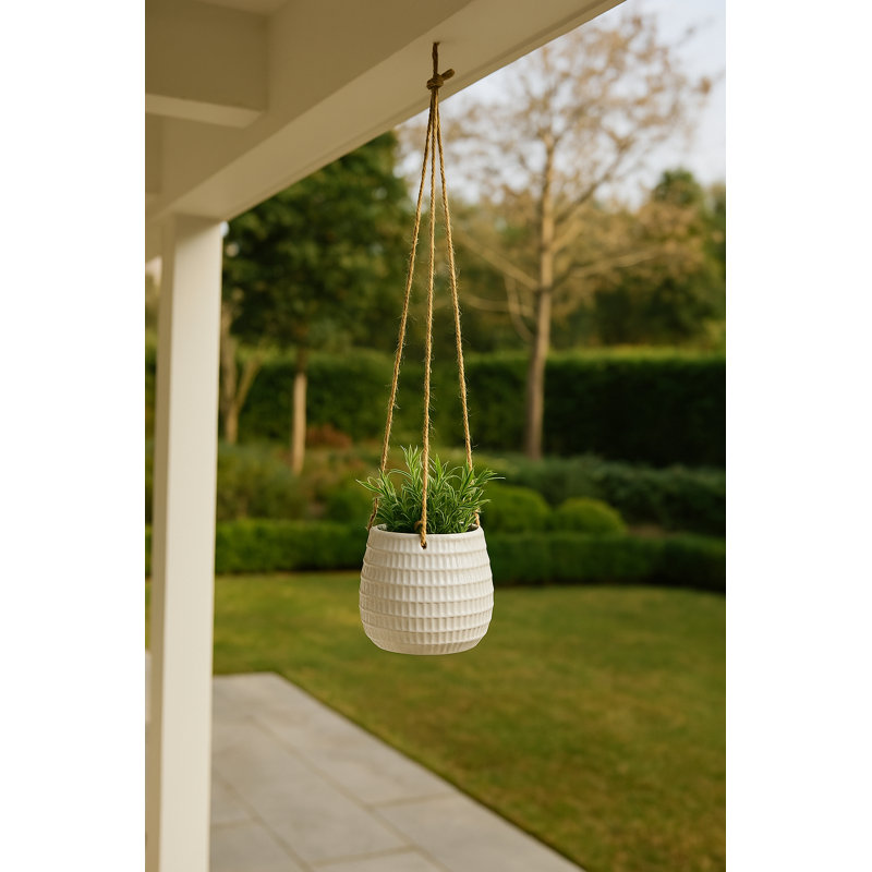 Pot à fleurs suspendu en céramique Rosaria, Beige, H 6 po x l 7 po x P 7 po