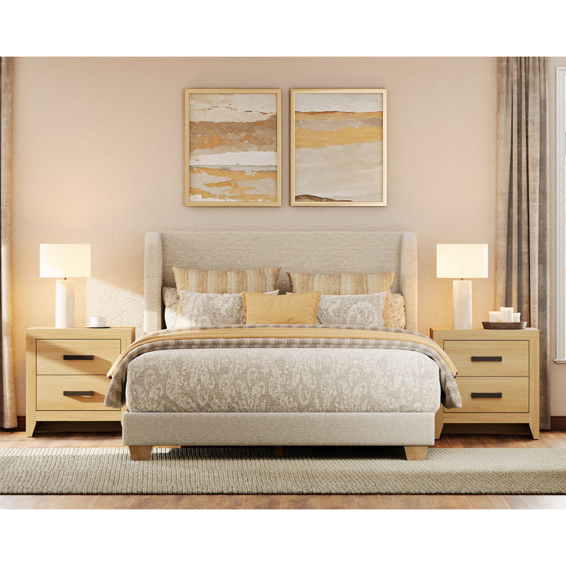 Modern Rustic Nighstand Set Of 2, Oak