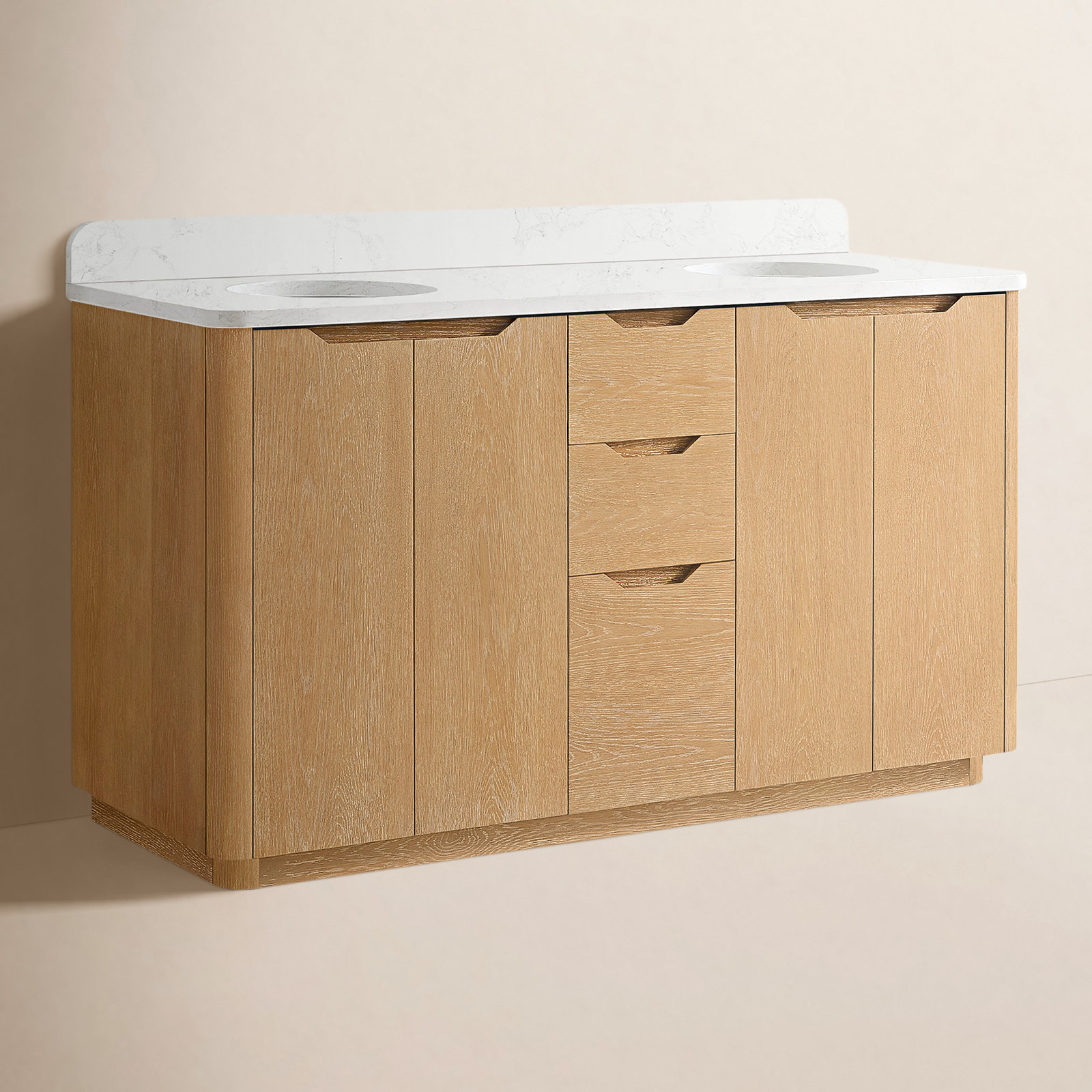 Innes 60" Marble Top Double Sink Bathroom Vanity, Washed Ash Gray