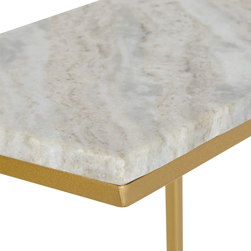 Table de bout en marbre uni Wallace, Or, Blanc / beige