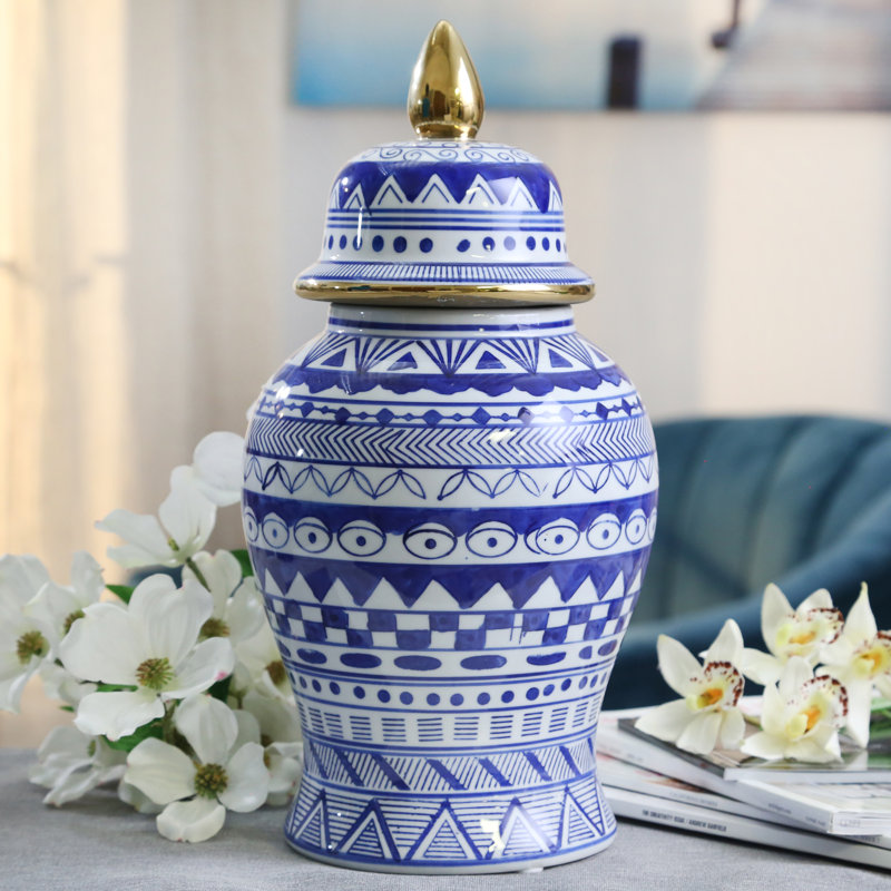 Patterned Eclectic Temple Jar with Lid