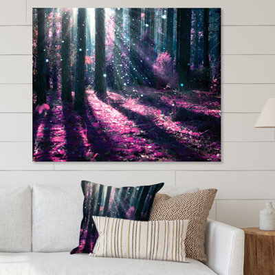 Mystic Purple Forest Sunrise - Art mural sur toile traditionnel