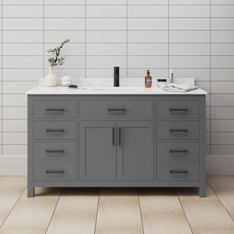Beckett 60" Single Bathroom Vanity Set, Dark Gray, Carrara Cultured Marble, Matte Black