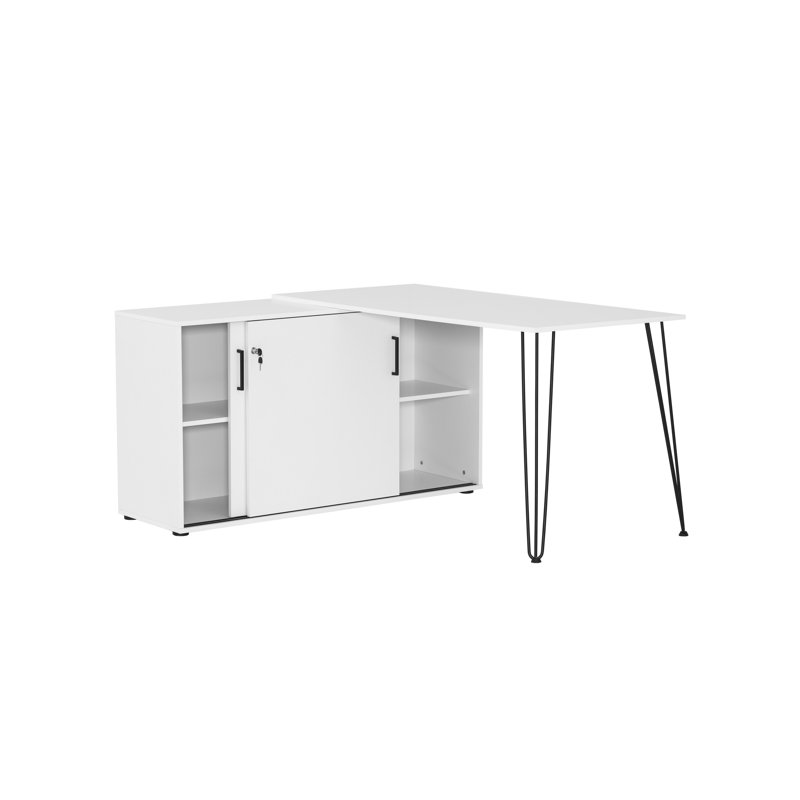 Raegan L-Shaped Metal Base Computer Desk, White