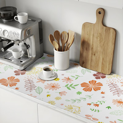 Drawer and Shelf Liner for Kitchen Cabinet,Non-Adhesive Non-Slip Waterproof,12in x 10FT Rust Green Daisy Floral,Shelf Paper Cupboard Liners for Refrigerator Dresser Shelves Bathroom