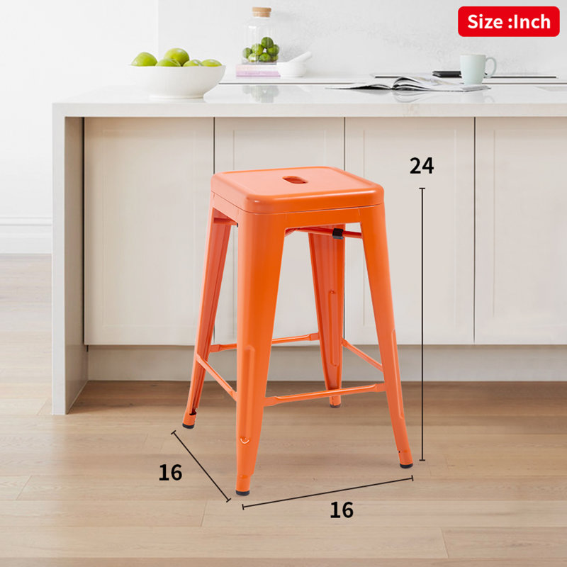 Cricklade Upholstered Counter Stool with Metal Frame, Orange