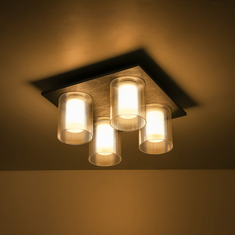 4-light Glass Shade Led Square Flush Mount