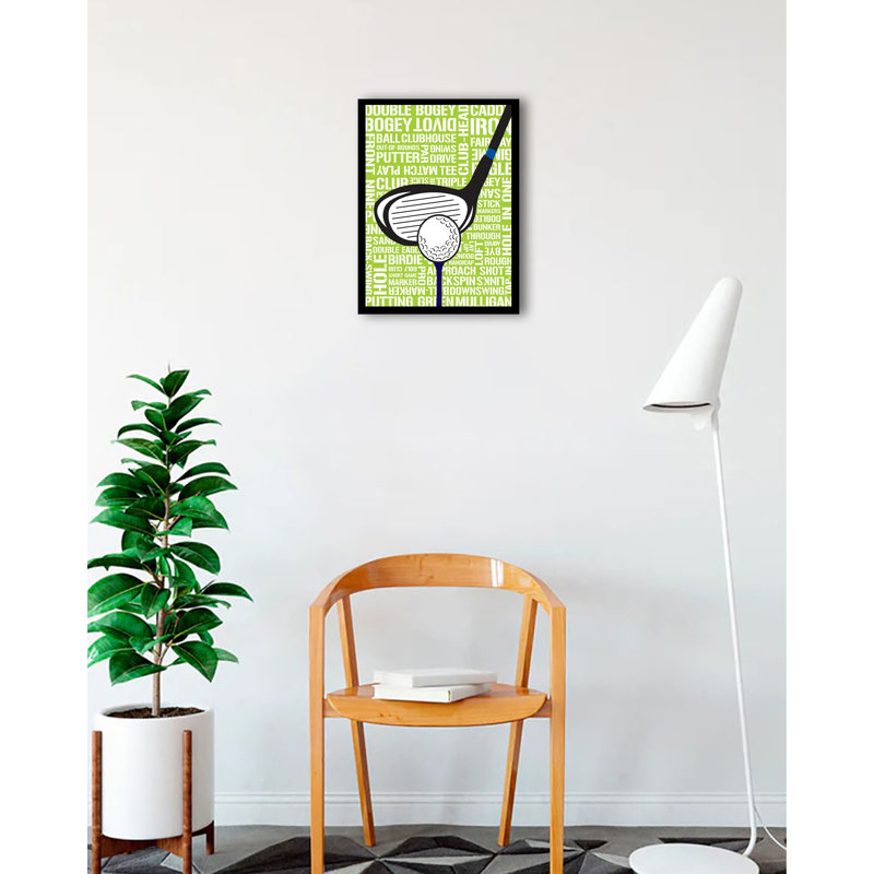 «Golf Typographie», impression, H 18,5 po x l 14,5 po x P 1 po, Papier avec cadre noir, Sans mat