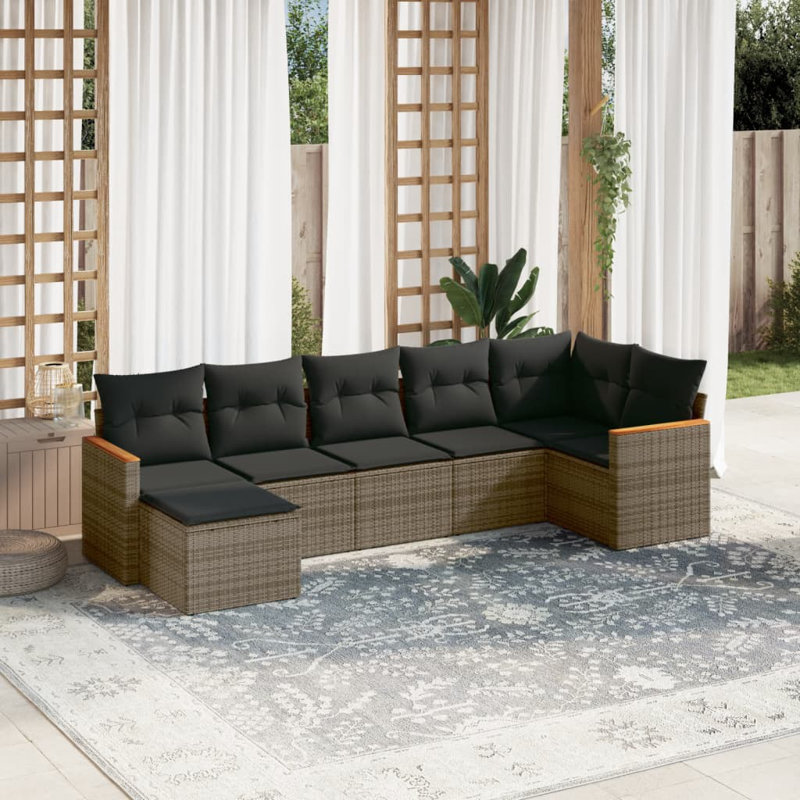 Ensemble de canapé de jardin Vidaxl PE rotin gris, acier thermolaqué, tissu de polyester