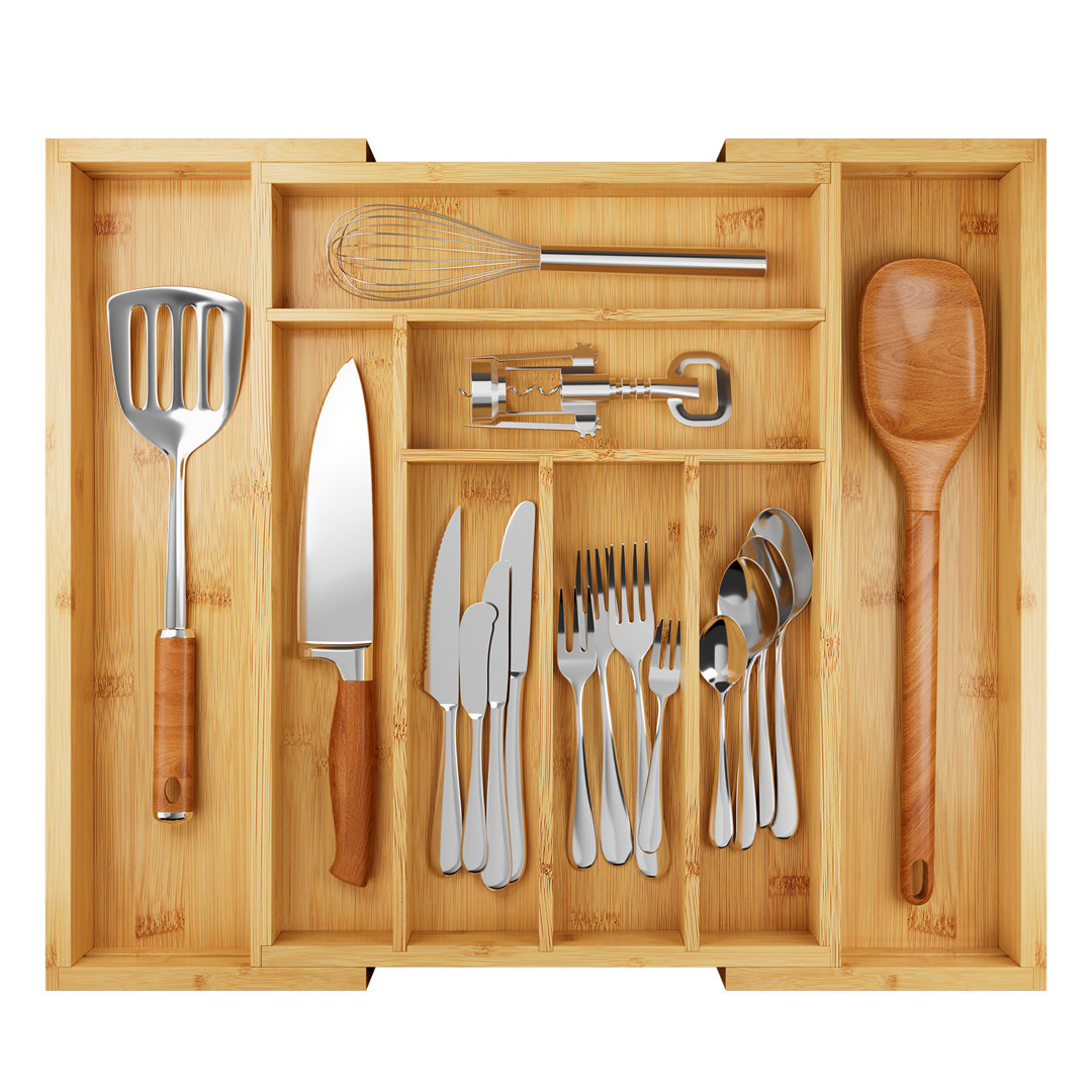 Luzius Bamboo Adjustable Expandable 8 Slot Flatware Drawer Organizer Silverware Organizer for Kitchen Utensils Rebrilliant Color: Natural