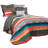 Boho Stripe Turquoise/Tangerine Microfiber Reversible Comforter Set-321088881-359574087