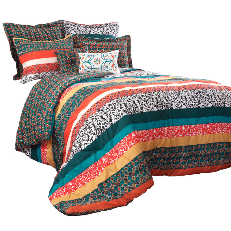 Full Bohemian Multicolor Cotton Reversible Bed in a Bag Set