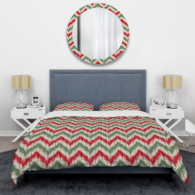 Ensemble de housse de couette à motif ikat vert et rouge