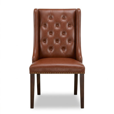 Mahogany Brown Asian Wood Faux Leather Round 3 Piece Dinette Set High Back Padded