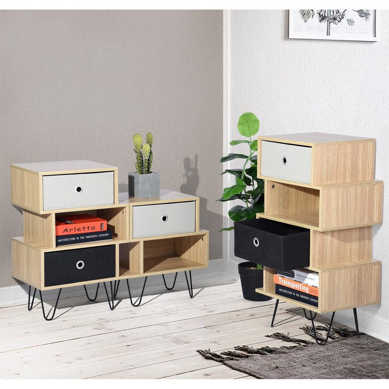 Clairville 39cm W Manufactured Wood Bedside Table, White/Teak
