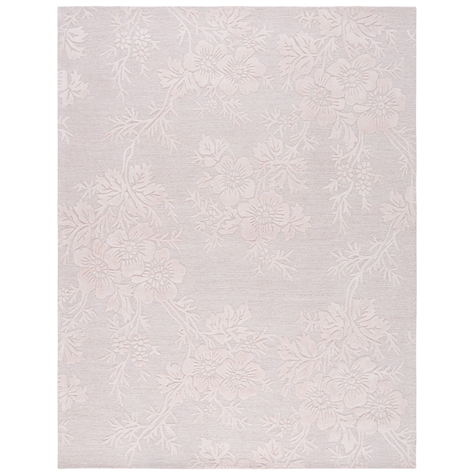 Light Pink Hand-Tufted Floral Wool Rug, Rectangle 8' x 10'