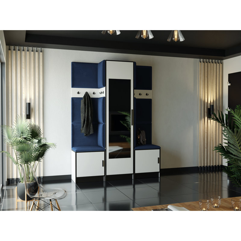 Tarcienne Hall Tree 160cm Wide with Bench, White/Blue