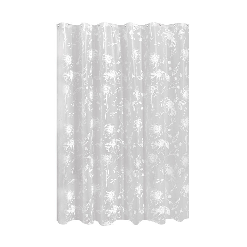 Rideau de douche imperméable iDesign Daisy PEVA avec 12 œillets en métal - 72 po x 72 po - blanc / givré
