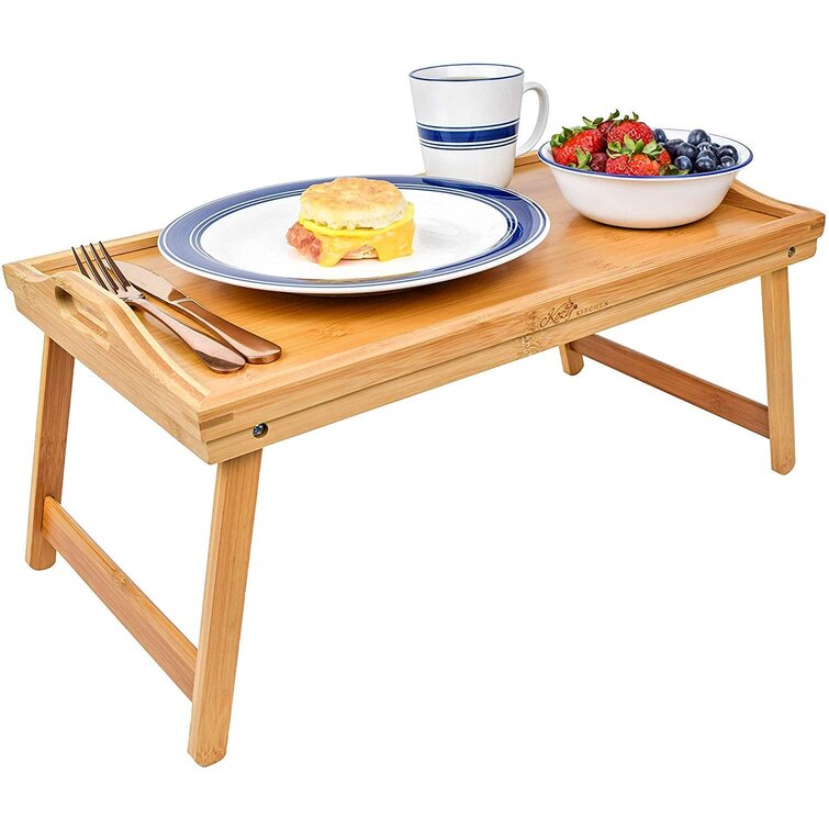 Table de Petit Déjeuner Pliable en Bambou - Pieds Réglables, Plateau de  Service