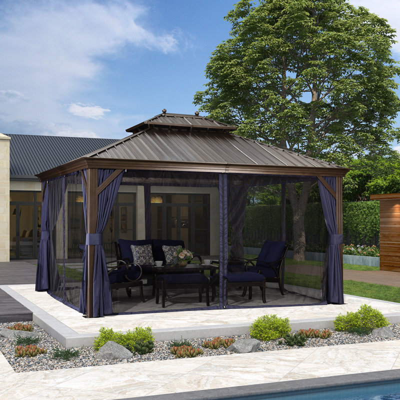 PURPLE LEAF Hardtop Gazebo Canopy with Curtains and Netting for Patio Deck Backyard Heavy Duty Sunshade UV Protection Metal Outdoor Permanent Pavilion