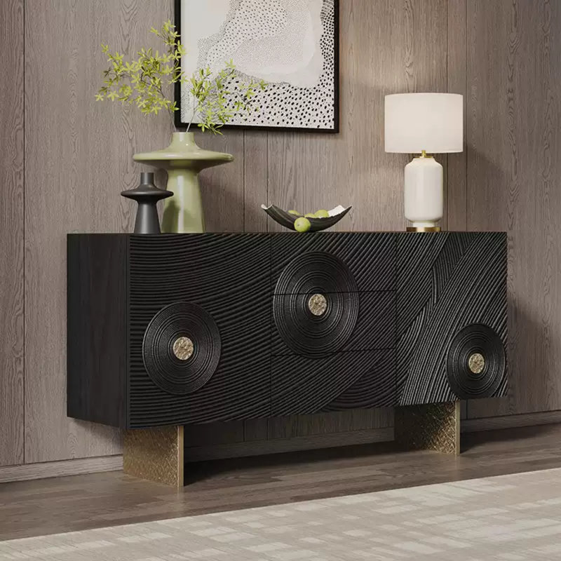 Buffet noir, 33.46" H x 62.99" W x 15.75" D