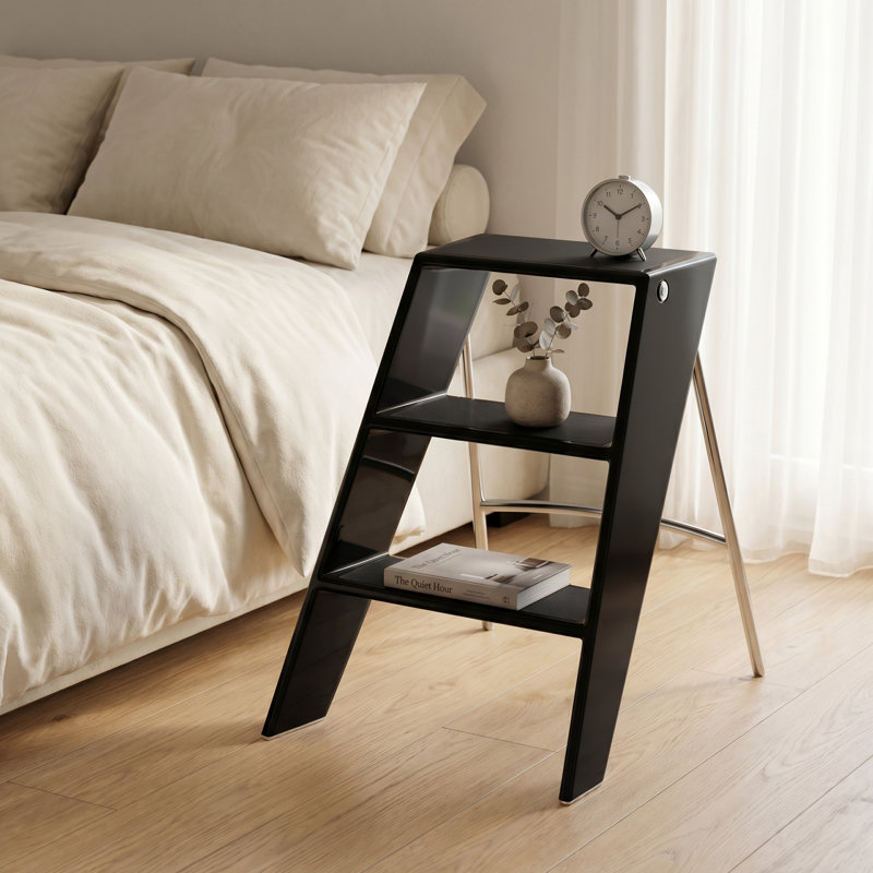 Escabeau pliant 2 en 1 et tabouret de bar, escabeau antidérapant à 3 marches avec rangement à 3 niveaux, pliable et peu encombrant pour la cuisine à domicile, noir