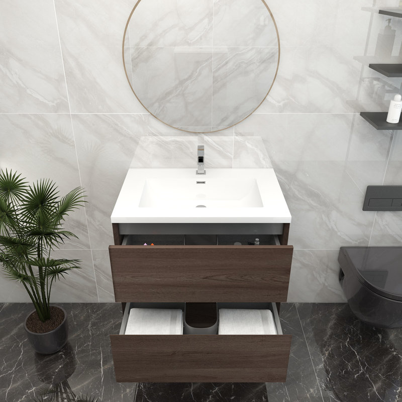 Ensemble de meuble-lavabo mural simple 30 po, Chêne rouge
