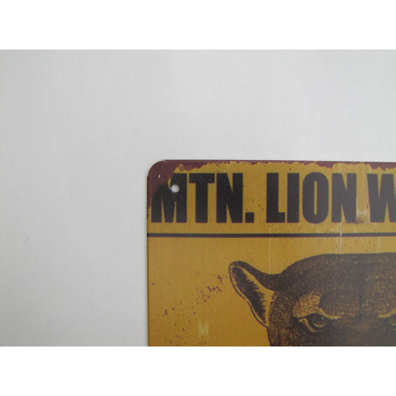 Metal Mountain Lion Warning Sign