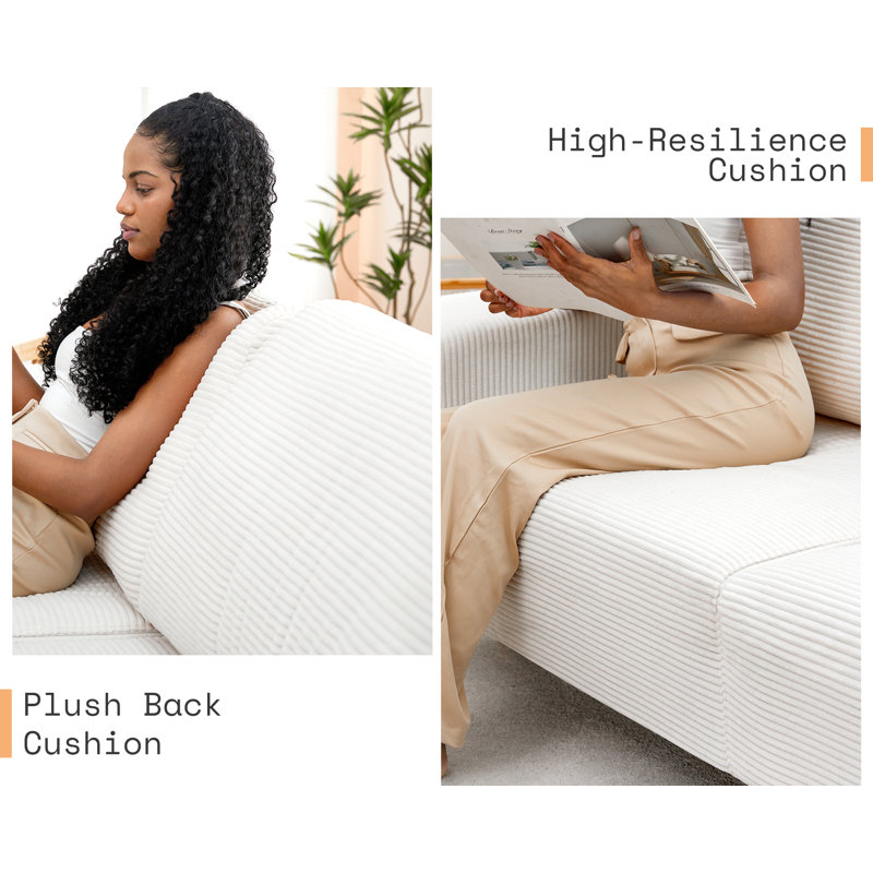 Brynnly 89" White Corduroy Sofa and Chair Set with Deep Seats