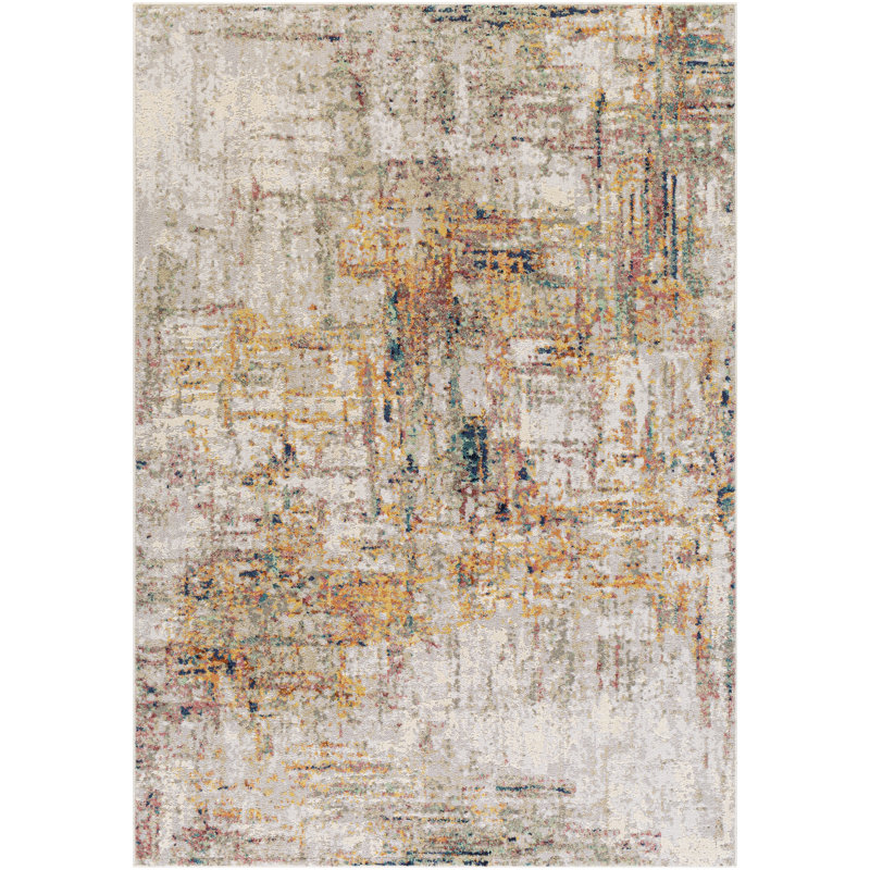 Tapis crème / safran à motif abstrait Diorio, Rectangle 5 pi 3 po x 7 pi 3 po