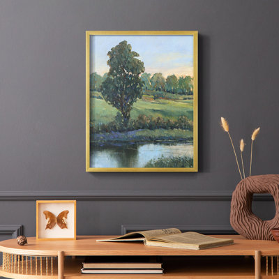 «Tree by the Riverbank II», reproduction encadrée - bois massif