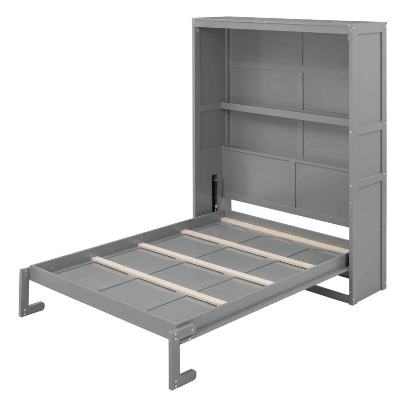 Lit escamotable mural avec tablettes Murphy, Gris, Lit double