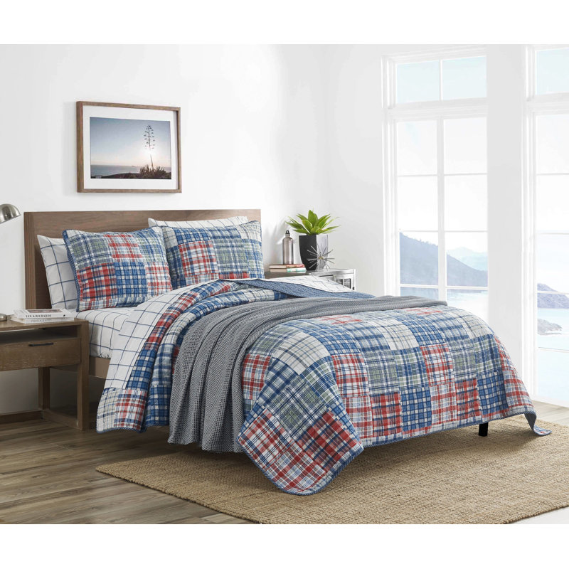 Ensemble de courtepointe réversible en coton Nautica Raeford, Courtepointe pour lit simple + 1 taie décorative