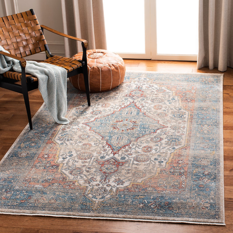 Tapis oriental bleu marine / beige / ivoire Rumsey, Rectangle 4 pi x 6 pi