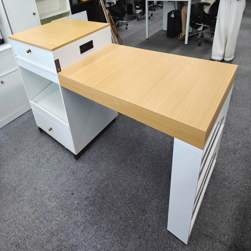 Îlot de cuisine roulant de 78,8 po avec table de salle à manger extensible à 3 niveaux (6 à 8 places), prise de courant intégrée, tiroirs et armoires de rangement spacieux, mobile sur roulettes - panneau de fibres à densité moyenne haute densité, assemblage facile
