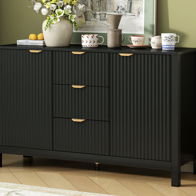 Sideboard with Wave Design - 3 Adjustable Shelves, 3 Drawers & Soft-Close Doors, Storage Console Table with Metal Handles, Suitable for Study, Hallway and Living Room, 3 Colors