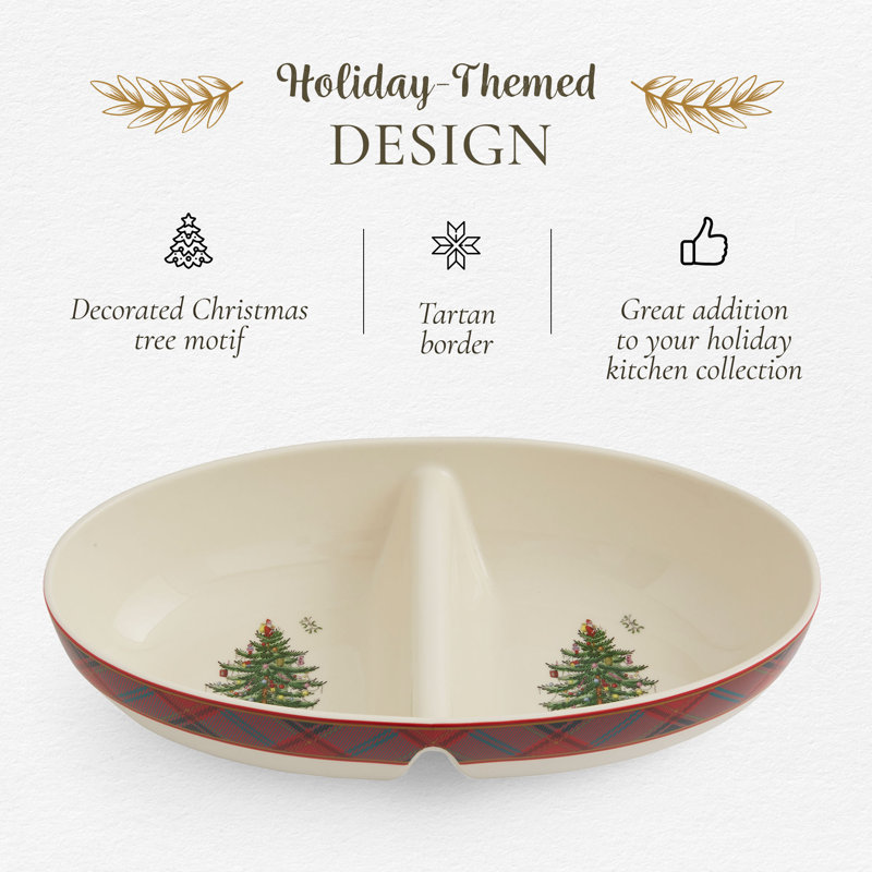 Spode Christmas Tree Tartan Oval Divided Server 13"