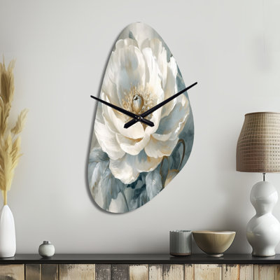 White Blue Peonies Symphony I - Fall Shape White Wall Clock Sculpture