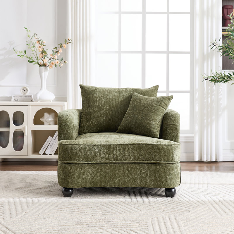 Fauteuil d'appoint 40 po en chenille moderne et confortable avec pieds en bois massif, Vert