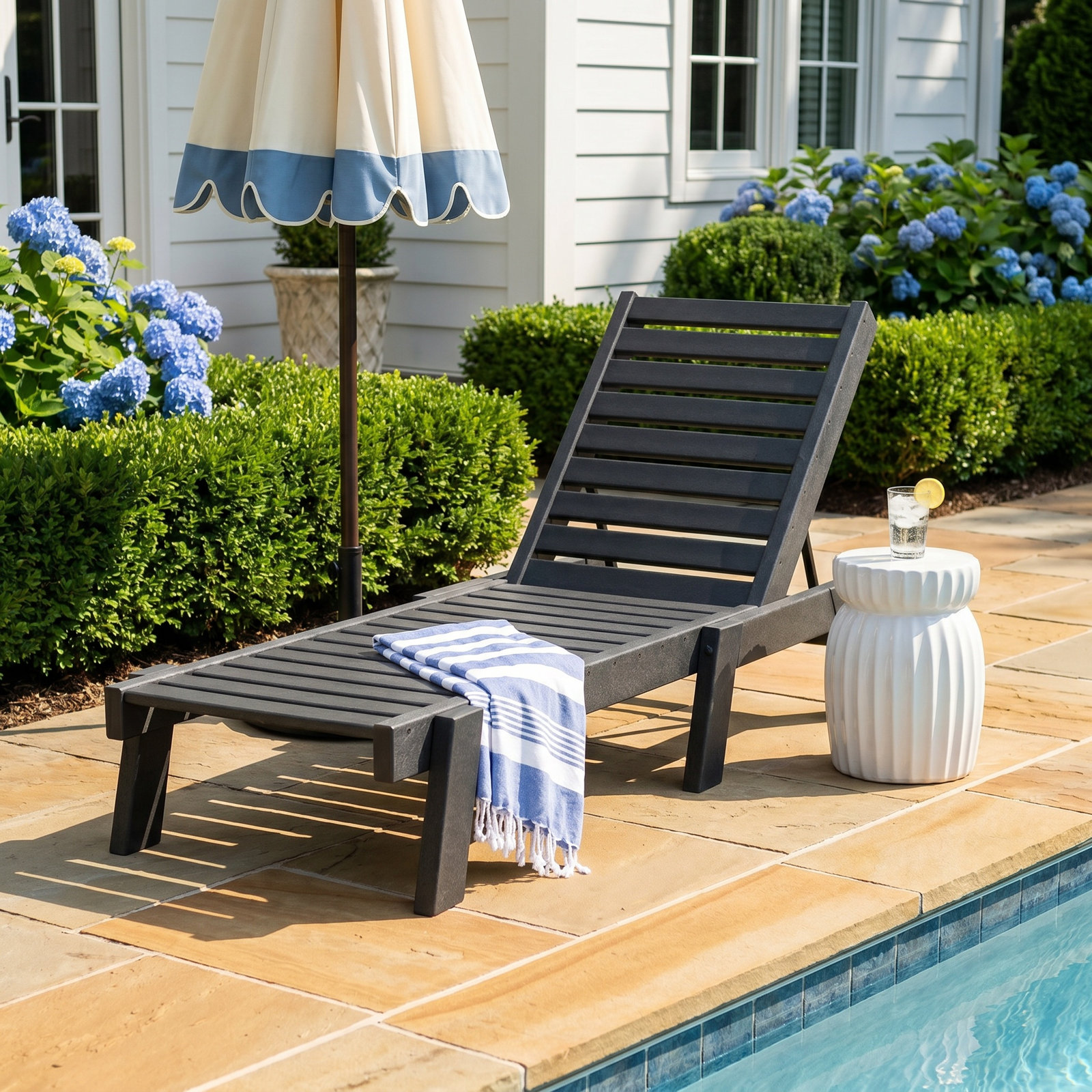 POLYWOOD® Captain 25" Patio Chaise Lounge, Black