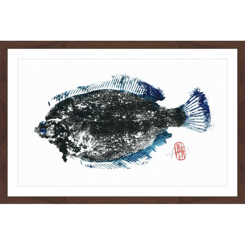 Gyotaku Blue and Black Framed Fish Print on Canvas