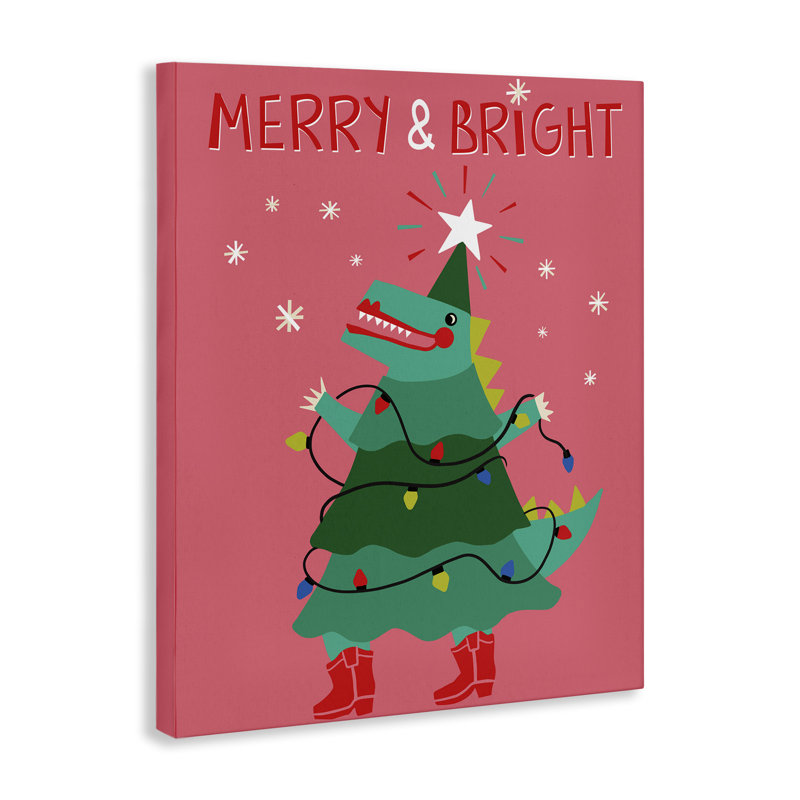 «Merry and Bright Dinosaur», art mural sur toile par Riley Hutchens, H 40 po x l 40 po