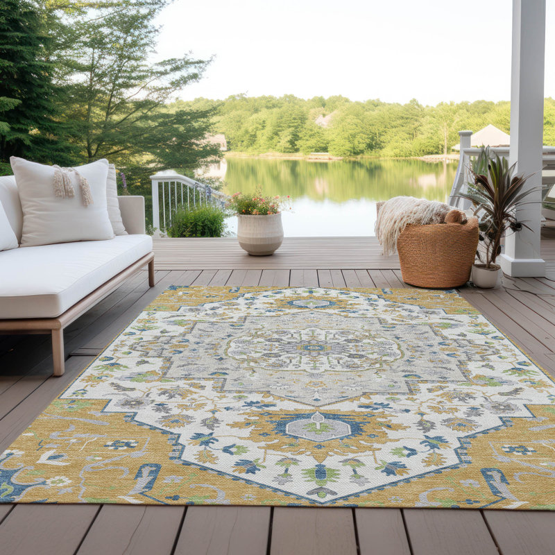 Machine Washable Indoor/Outdoor Chayden ACN985 Gold Rug, Rectangle 8' x 10'