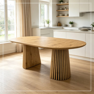 Extendable Dining Table with Sturdy Wood Pedestal