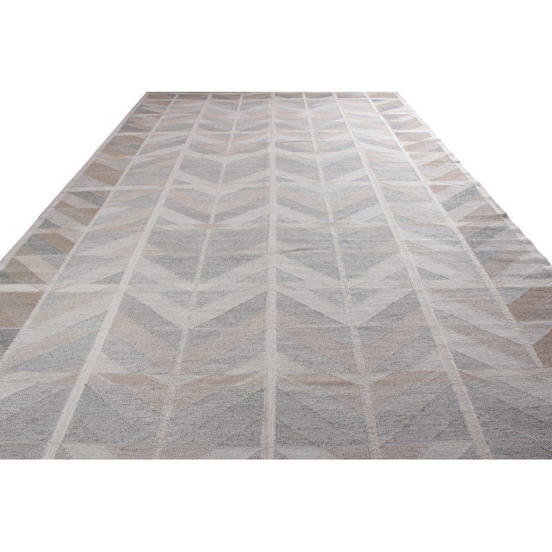 Scandinavian Hand Knotted Wool Chevron Area Rug, Rectangle 8' x 10'