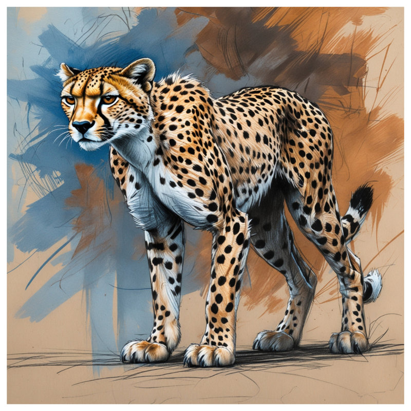 Illustration de guépard, coussins décoratifs à double face, 16 x 16 pouces